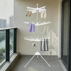 3-Tier Foldable Rotating Laundry Drying Rack with 24 Clips, Stainless Steel & PP Free-Standing Floor Dryer for Clothes