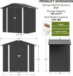 COMHOMA Shed Outdoor Storage Shed Metal,Lockable Doors Tool Sheds with Sloping Roof,Steel Garden Shed with Air Vent for Backyard,Patio,Lawn,Poolside(Grey,6'x4')
