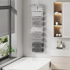 SWTYMIKI Hanging Towel Racks for Bathroom - 9 Tier Over The Door & Wall Mounted Bath Rolled Towel Storage Organizer Holder for Small Bathroom, RV, Camper, White (Patented)