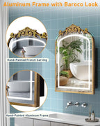 20"x30" LED Bathroom Medicine Cabinet with Mirror and Lights, Bronze Hand-Painted Baroque Bathroom Storage with Mirror, Recessed / Wall Mounted, Dimmable 3 Color Lighting Anti-fog ( with 1 Organizer)