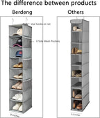 Hanging Shoe Organizer for Closet with Side Mesh Pockets，Hat Racks for Baseball Caps，Shoe and Hat Holder & Storage，8-Shelf，Gray，1 Pack