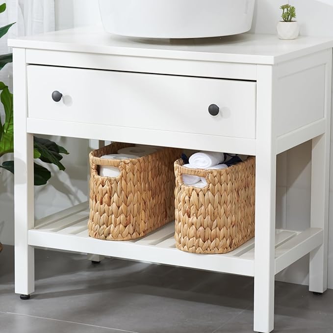 Wicker Toilet Paper Holder Stand, 6 Rolls Wicker Toilet Paper Storage Basket for Bathroom, Natural Water Hyacinth Storage Baskets with Handles