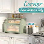 Green Bread Box for Kitchen Counter, Large Bamboo Wood Double Layer Bread Box, Wooden Bread Storage Capacity