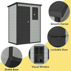 DWVO 5x3 FT Outdoor Storage Shed with Reinforced Floor, All-Weather Resin Storage Shed with Lockable Door & Window, Waterproof Plastic Tool Storage for Garden, Backyard, Patio, Lawn,Blue-Gray+Black