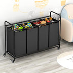 Laundry Sorter 4 Section Hamper Sorter with Heavy Duty Lockable Rolling Wheels Removable Bags Basket Separator for Dirty Clothes Storage,Black