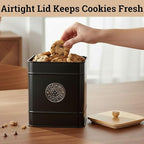 Cookie Jar with Airtight Lid - 1 Gallon - 6"D x 8"H Black Iron Cookie Tin with Bamboo Lid - Large Cookie Jars with Lids Airtight - Farmhouse Cookie Jars for Kitchen Counter Decorative - Cookies Jar