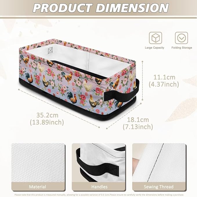 Fabric Storage Bin for Organizing Small Household Items Storage Basket Rectangular Toilet Paper Towels Holder for Bathroom Living Room Decor, Chicken Rooster Rose Pink Blue Gradient