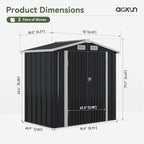 Aoxun 6.2x4 FT Shed Outdoor Galvanized Storage Shed with Large Lockable Doors for Lawn, Backyard, Patio (Black)