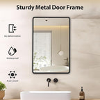 Bathroom Medicine Cabinet with Mirror, 20x30 inch Metal Black Recessed Medicine Cabinet with 3 Adjustable Metal Shelves, Rounded Rectangle Storage Cabinet