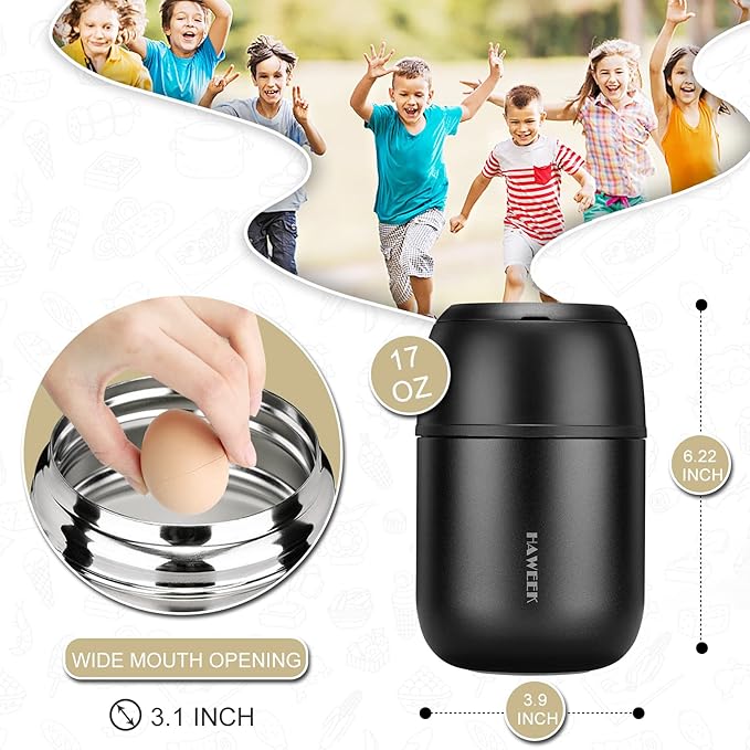 Insulated Soup Thermo 17oz - Stainless Steel Vacuum Lunch Box for Adults, Kids Leakproof Hot Food Container with Handle Folding Spoon (School Office Outdoor)