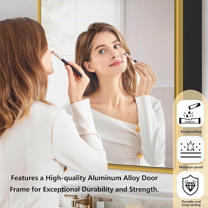 Bathroom Medicine Cabinet with Mirror, Recess or Surface Mount, Single Door Cabinet Famerhouse Bathroom Mirror with Storage Cabinet (Brush Gold, 16"x26")