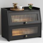Large Bread Box for Kitchen Countertop, Black Bread Storage Container for Homemade Bread, Double Layer Farmhouse Breadbox Organizer for Kitchen Counter Cabinet, Pantry, Cupboard (Black)