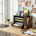 Wooden file Organizer with Drawer, Office Wood Desk Organizer with drawers, with 4 Adjustable Shelves, Mail Sorter with Drawer, Office Desk Paper Holder, Brown,assembly required