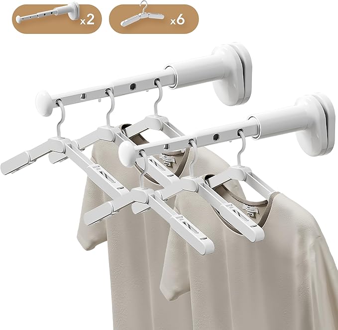 2 Pack Portable Mini Travel Drying Rack Clothing – Adjustable Space Saving Clothes Drying Rack with 6 Hangers, Foldable Laundry Drying Rack for Hotel, Balcony, Camping,Suitcase,Door