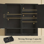 Over the Toilet Storage Cabinet with Mobile Bathroom Storage Cabinet & 3 Adjustable Shelves, Bathroom Storage Cabinet Over Toilet with 4 Section Drawers for Bathroom, Laundry Room, Black