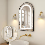 Arched Medicine Cabinet Mirror No Assembly Needed Bathroom Mirror with Storage Recessed or Surface Mount Options (Black-LED, 31.5" L x 19.7" W)