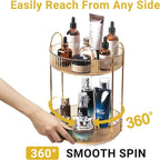 360 Rotating Gold Makeup Organizer,2 Tier Large Capacity Rotating Makeup Organizer,SkincarePerfume Organizer,Bathroom Cosmetics Storage Organizer Countertop (Gold-2 Tier)