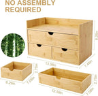 Bamboo Desk Organizer 3 Drawer with Shelf, Countertop Organizer with Drawers Makeup Storage Drawer 3 Drawers Tabletop Storage Organization Box Home Office Workspace