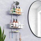 Kadolina Shower Caddy Hanging, Bathroom Shower Rack, Bathroom Organizer with Soap Dish, Over The Showerhead Caddy with Hooks for Razor/Sponge, Soft White (Assembly Required)