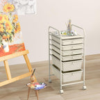 GOFLAME 6-Drawer Rolling Storage Cart, Multifunctional Art Supply Organizer Cart, Mobile Utility Storage Cart with Removable Drawers & Lockable Wheels, Craft Cart for Home Office, White
