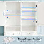 Over the Toilet Storage Cabinet with Mobile Bathroom Storage Cabinet & 3 Adjustable Shelves, Bathroom Storage Cabinet Over Toilet with 4 Section Drawers for Bathroom, Laundry Room, White