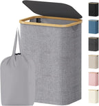 Lifewit 80L Laundry Basket with Lid, Clothes Hampers for Laundry with Bamboo Handles and 1 Removable Bag, Large Foldable Laundry Hamper for Bedroom, Bathroom, Dorm, Laundry Room, Light Gray