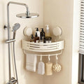 No-Drilling Corner Suction Cup Shower Caddy(1-Pack Cream White),Rust-Proof and Durable Bathroom Organizer with Towel Bar & Hooks,Modern Large-Capacity Wall-Mounted Shower Shelf