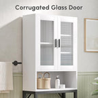 USHOWER Over The Toilet Storage Cabinet, Bathroom Organizer with Tempered Glass Doors, Thicken Metal Stand & MDF Wood, Freestanding Space Saver, White