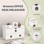 Wood Desk Organizer with Drawer, White Wooden Desktop Organizer, Tabletop Storage Organization Box for Countertop, Home Office Supplies, 13.5x6.6x8.2 Inch(3 Drawer and Shelf)