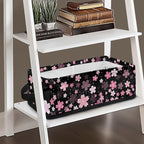 Storage Bins Collapsible Organizer Rectangular Toilet Paper Basket Lightweight Toiletries Organizer for Bathroom Kitchen Office Accessories and Decor, Pink Cherry Blossom Black