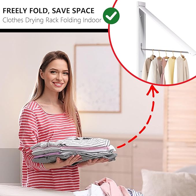 Retractable Clothes Drying Rack，Space Saver Wall Mounted Folding Hanger for Laundry Room, Closet Storage Organization, Easy Installation Aluminum Dryer White