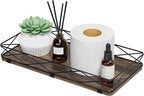 Toilet Paper Basket Holder, 13" Toilet Tank Tray, Wood and Metal Toilet Tray Vanity Organizer Bathroom Tray, Kitchen Sink Organizer for Soap Dispenser (Brown+Black)