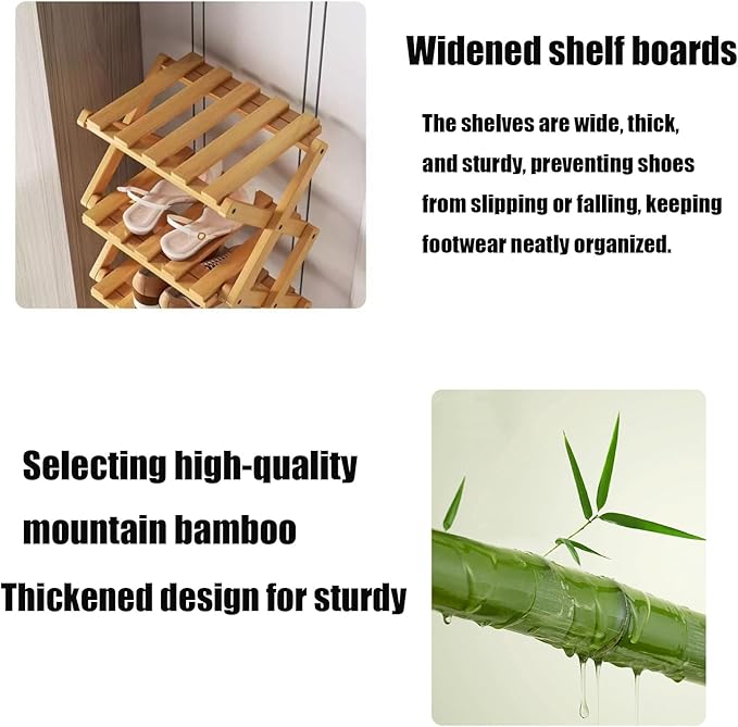 9 Tier Bamboo Shoe Rack, Foldable Shoe Rack, Shoe Rack, Ertical Shoe Organizer for Small Spaces, No Assembly Narrow Shoe Shelf for Entryway Closet Dorm (Yellow, 4 Layers)