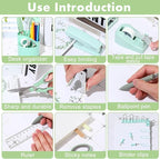 Marspark Sage Green Office Desk Accessories 12 Pcs Office Supplies Set 360° Rotating Pen Holder, Stapler, Tape Dispenser, Scissor, Sticky Notes, Binder Clips, Desk Organizers Gift for Home School