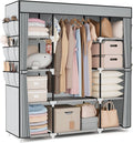 VTRIN Portable Closet Wardrobe for Hanging Clothes 57.3 Inch Large Capacity Clothes Rack with Cover, 10 Storage Organizer Shelves, 1 Hanging Rods and 6 Pockets, Free Standing Closet for Bedroom, Grey