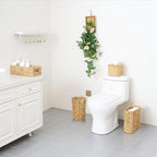 Remerry 16 Pcs Wicker Bathroom Set Toilet Paper Storage, Wicker Tissues Box Holder, Toilet Tank Basket, 2 Gallon Round Trash Can, Shower Curtain Hook, Handwoven Waste Basket for Bedroom, Kitchen, Home