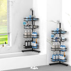 KEGII Floor Shower Caddy Standing – 4-Tier Corner Shower Organizer with Hooks & Soap Holder, Free-Standing Bathroom Storage Rack for Shampoo & Toiletries, Black