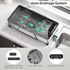 Large Dish Drying Rack - Triple Expandable Dish Rack for Kitchen Counter, Stainless Steel Sink Organization and Storage Essentials with Utensil & Pans Holder for Home and Appartment, Black