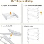 Foldable Drying Rack Clothing, 3-Tier Portable Clothes Drying Racks for Indoor & Outdoor, Anti-Rust Compact Laundry Rack Collapsible, White 29" D x 14" W x 41" H