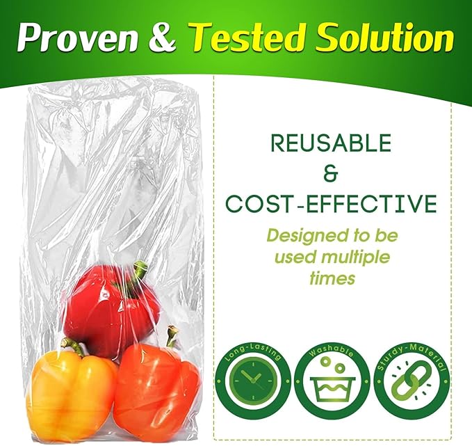 60-Pack (30M, 30L) – Reusable Produce Bags For Refrigerator with Twist-Ties, Keeps Fruits, Vegetables & Herbs Fresh Longer, Reusable Vegetable Bags, Extend Shelf Life