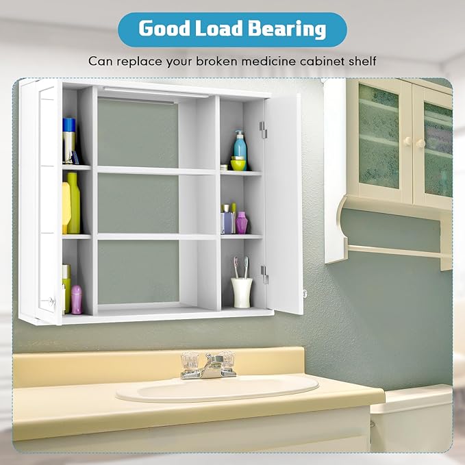 Medicine Cabinet Replacement Shelves Wooden Bathroom Shelves Suitable for Bathroom Living Room Kitchen Wall Mounted and Hanging Medicine Cabinet(2 Pack,13.5 Inch)