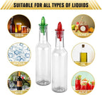 Tioncy 4 Sets 10oz Plastic Liquor Bottles with Pourers Sets 4 Plastic Long Neck Syrup Bottles with Pourer and Caps Reusable Leakproof for Home Party Bar(Red, Yellow, Blue, Green)