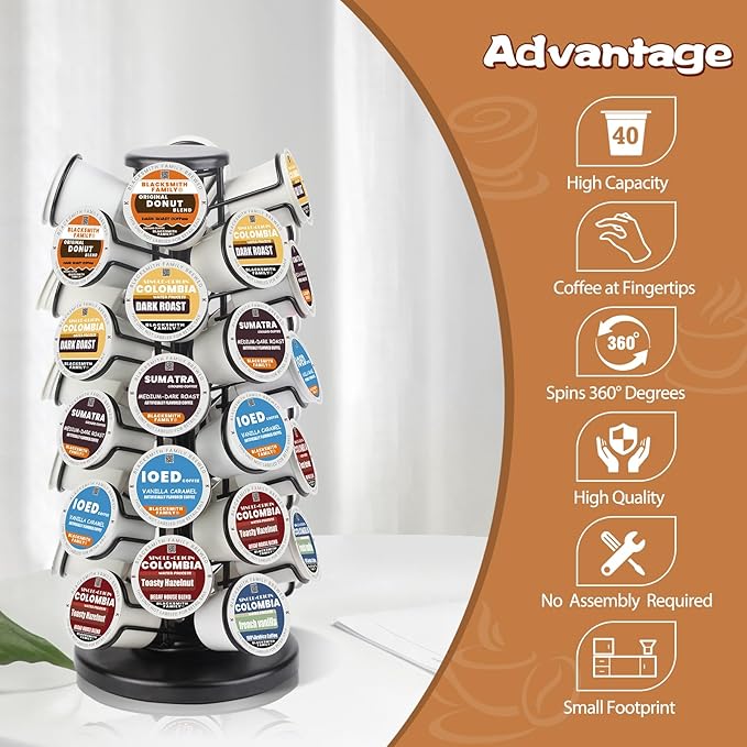 K Cup Holders,K Cup Holder, K Cups Holder,K Cup Carousel, Coffee Pods Holder Storage Organizer Stand,No Assembly Required,Black (Capacity of 40 Pods, Black)