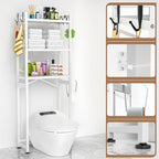 ZZL Over The Toilet Storage,3-Tier,Bathroom Toilet Organizer,Multifunctional Space Saver Freestanding Bathroom Shelves with 4 Hooks,White