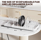 Pull Out Pots and Pans Organizer Under Cabinet, Expandable Sliding Lid Holder and Pan Rack for Kitchen, Slide Out Inside Cabinet for Pot Lid, Bakeware, Dishes, 10 Adjustable Dividers, 1 Pack White