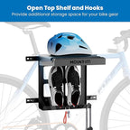 Mount-It! Bike Wall Mount Rack with Shelf and Hooks, Horizontal Indoor Bike Rack Garage Home, Space Saving Wall Mounted Hanger for a single Road, Mountain or other Bicycle with Extra Storage, Black