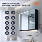 Lighted Mirror Medicine Cabinet, 30 x 28 inch LED Bathroom Mirror Cabinet with Anti-Fog, Dimmable 3 Colors Front & Bottom Light, Buit-in Sockets & USBs, 2 Shelves, Plug-in or Hardwired