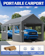 10x20ft Heavy Duty Carport, Waterproof UV Resistant Portable Garage Shelter with Rustproof Steel Frame, Car Canopy for Outdoor carport, Home Party and Workshops