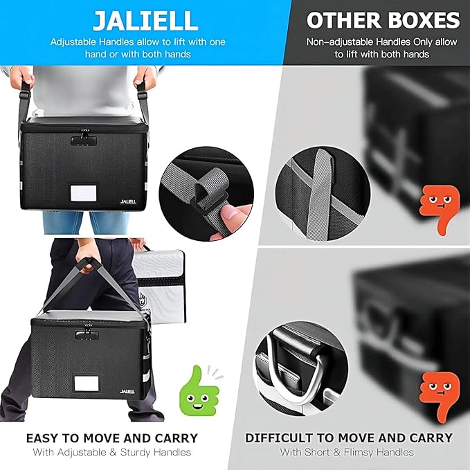File Box with Lock, Fireproof Document Box File Organizer with Zipper & Adjustable Handle, Collapsible File Storage Box for Home Office, Filing Cabinet for Hanging Letter/Legal Folder