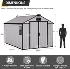 MELLCOM 8 x 12 FT Outdoor Resin Storage Shed with Floor, Garden Storage Shed with Windows and Lockable Door, Resin Tool Shed for Lawnmower, Pool Supply, Bike